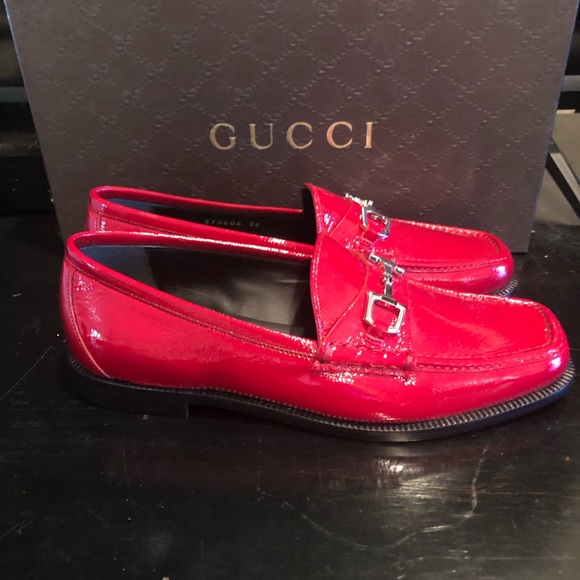 GUCCI LOAFERS NWT red patent leather/silver hardware Size-8 - Picture 8 of 15